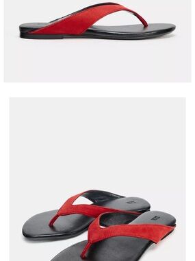 Zara flat leather sandals red strap size 9